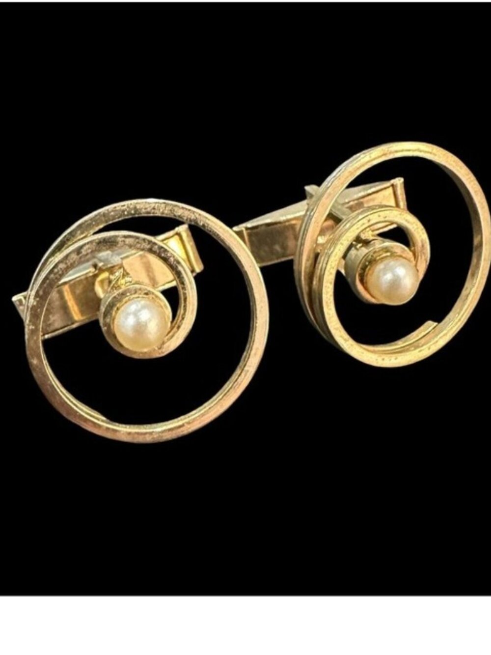 Vintage Cufflinks Gold Tone Faux Pearl Center Spiral Design Mens Accessory